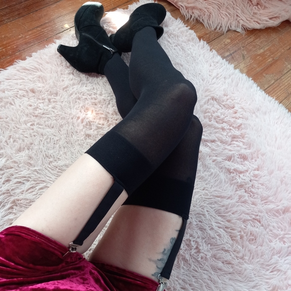 LAST 1! Dolls Kill X Leg Avenue black thigh Highs with garter clips attached! - Picture 13 of 16